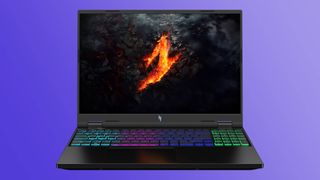 Acer Nitro 16 gaming laptop against blue gradient background