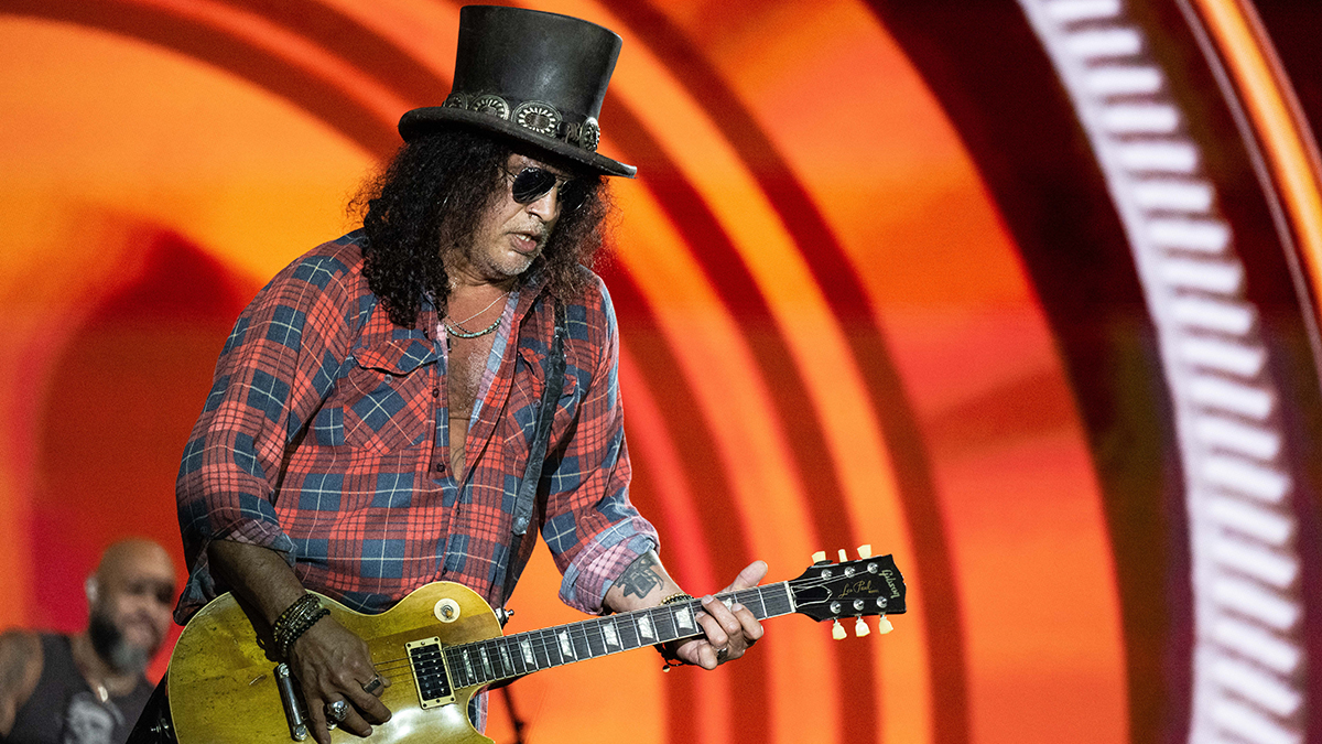 Slash performing live at Glastonbury 2023