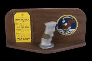 The rotation hand controller that was installed next to Buzz Aldrin's couch on board the command module Columbia during the 1969 Apollo 11 lunar landing mission.
