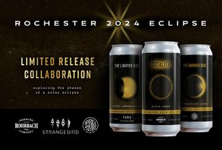 a black background with three cans with black labels featuring different eclipse phases.
