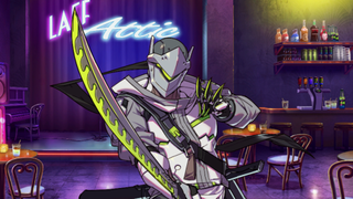 Genji holding a blade from Loverwatch 