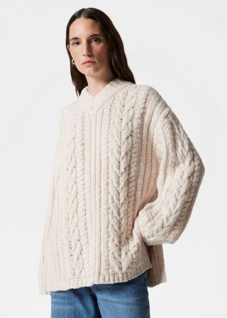 Cable-Knit V-Neck Jumper