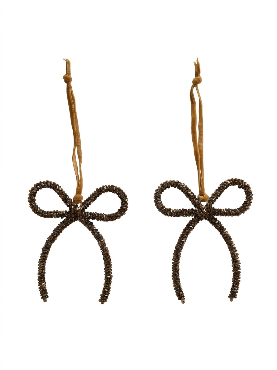 M&S, 2 Pack Gold Beaded Hanging Bow Decorations