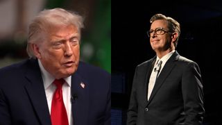 A screenshot of Donald Trump and a press image from one of the final days on The Late Show side-by-side. 