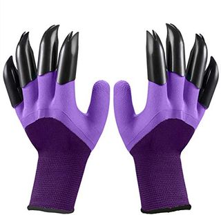 Nizivdy Garden Gloves With Claws for Planting, Gardening Tools for Digging, Weeding Tools Gardeners Claw, Purple Garden Glove Claws Best Gift for Women