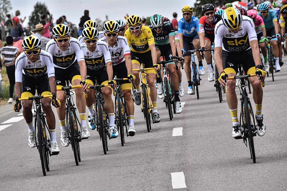 Team Sky and overall winner Geraint Thomas stage 21 Tour de France