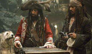 keith richards and johnny depp with dog pirates of the caribbean