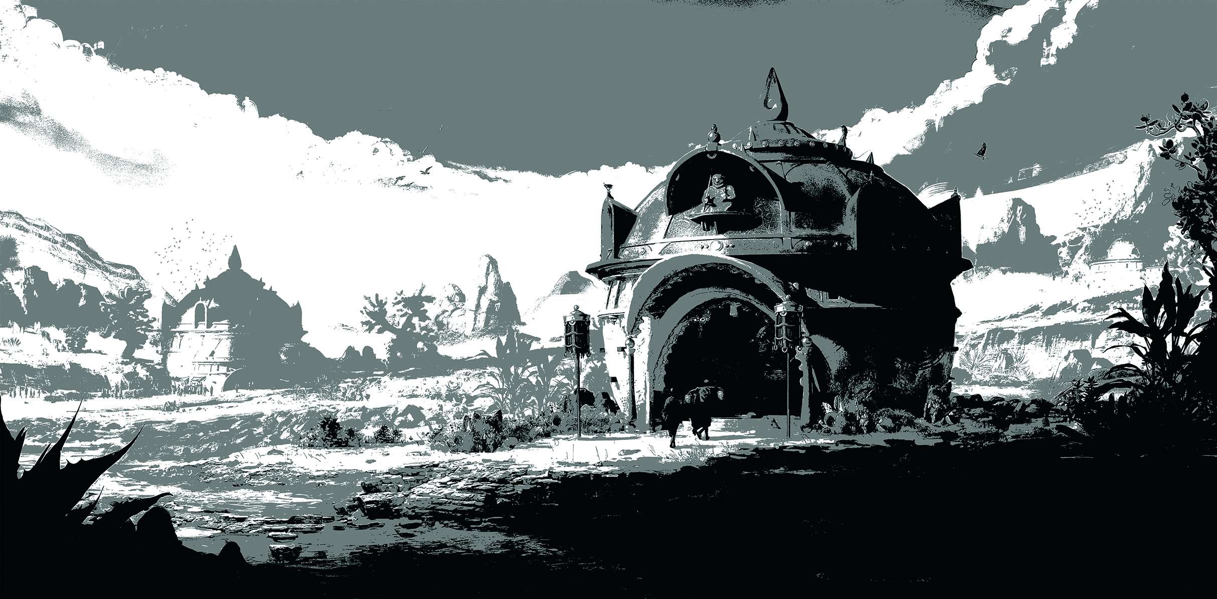 Paint believable environments; temple