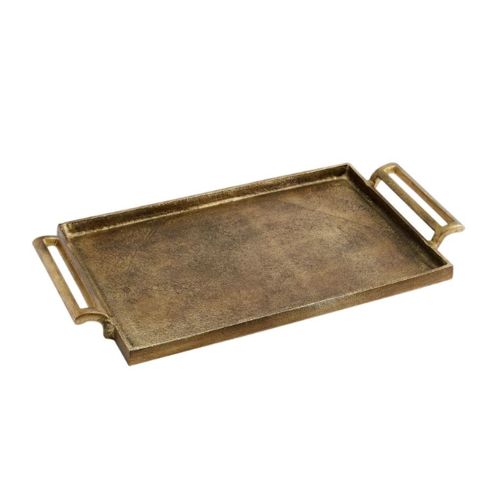 Antiqued gold tray with handles