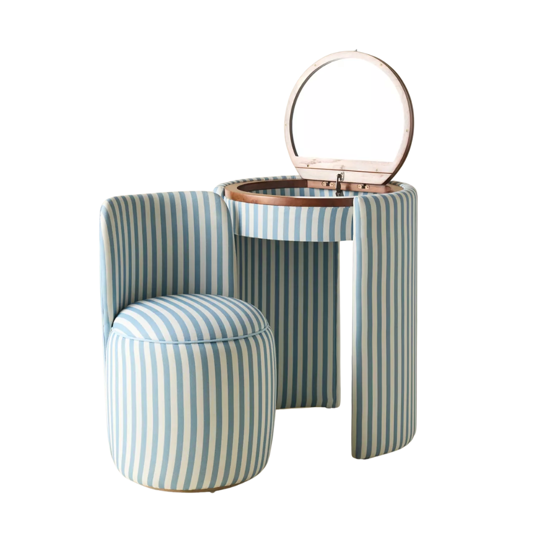 UO Home, Jane Upholstered Vanity &amp;amp; Stool Set in Polka Dot