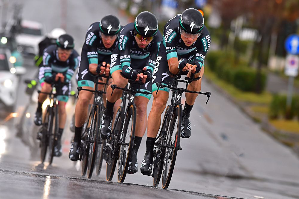 Bora-Hansgrohe compete in the Tirreno-Adriatico time trial