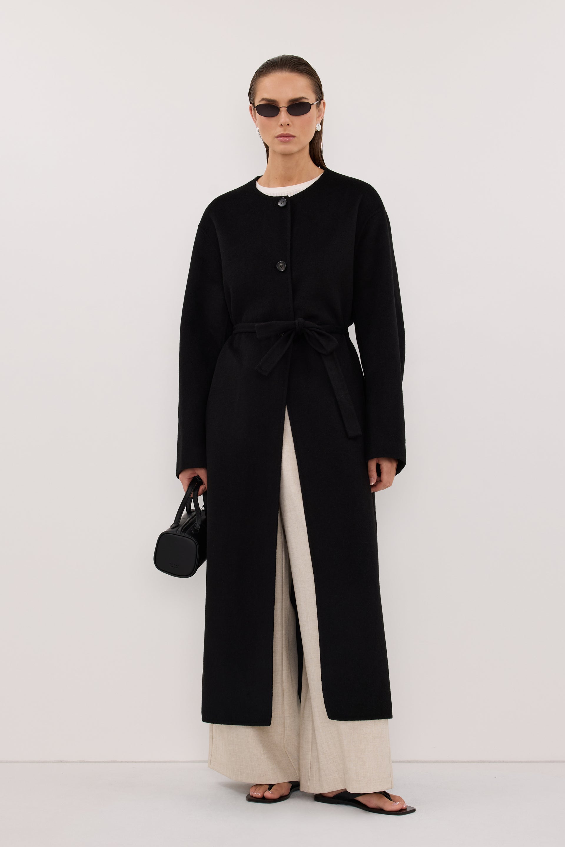 Greta Black Collarless Wool Blend Coat - 0 / Black