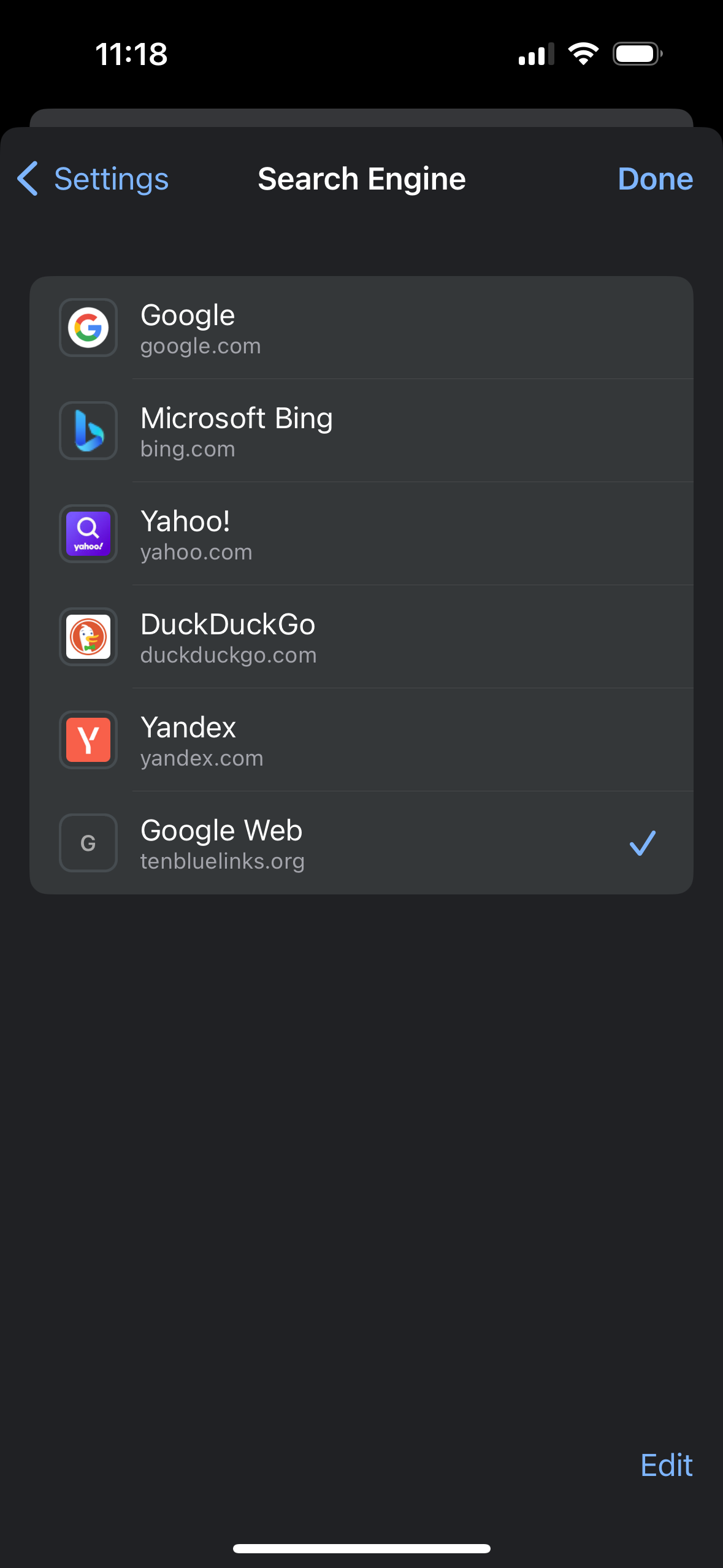 Google Web search engine on iOS