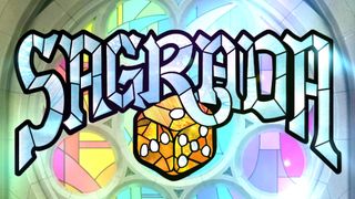 The Sagrada logo over a brightly lit stained glass window background. 