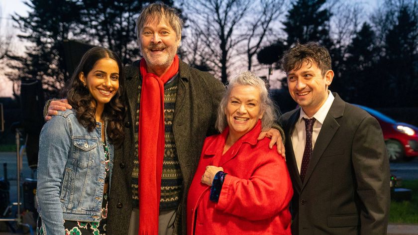 Can You Keep a Secret cast Neha Fendon (Mandip Gill), William Fendon (Mark Heap), Debbie Fendon (Dawn French), Harry Fendon (Craig Roberts)