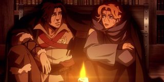 Trevor on the left, Sypha on the right