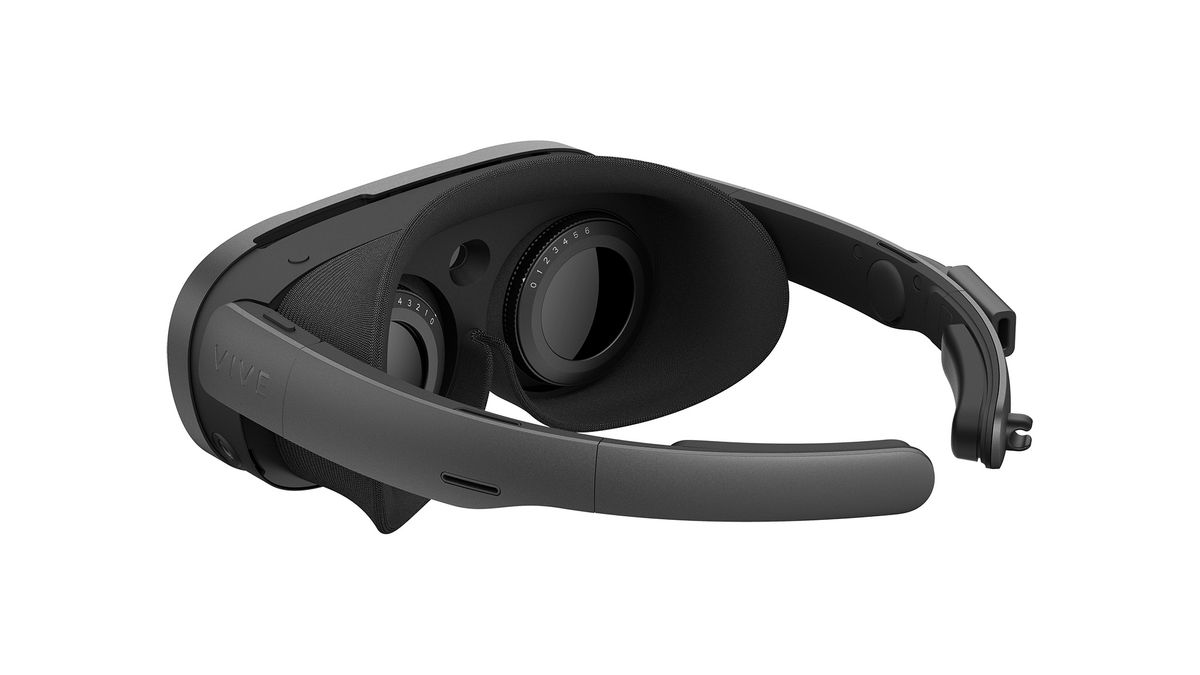 HTC Vive XR Elite product render showing the glasses head strap