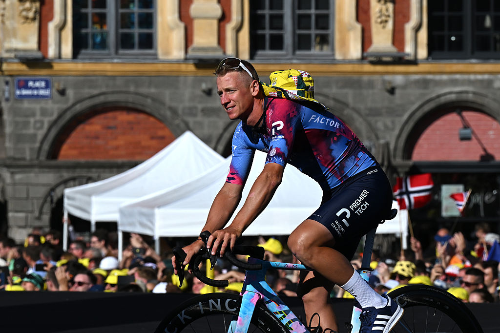 LILLE, FRANCE - JULY 03: Pascal Ackermann of Germany and Team Israel - Premier Tech during the team presentation prior to the 112th Tour de France 2025 / #UCIWT / on July 03, 2025 in Lille, France. (Photo by Tim de Waele/Getty Images)