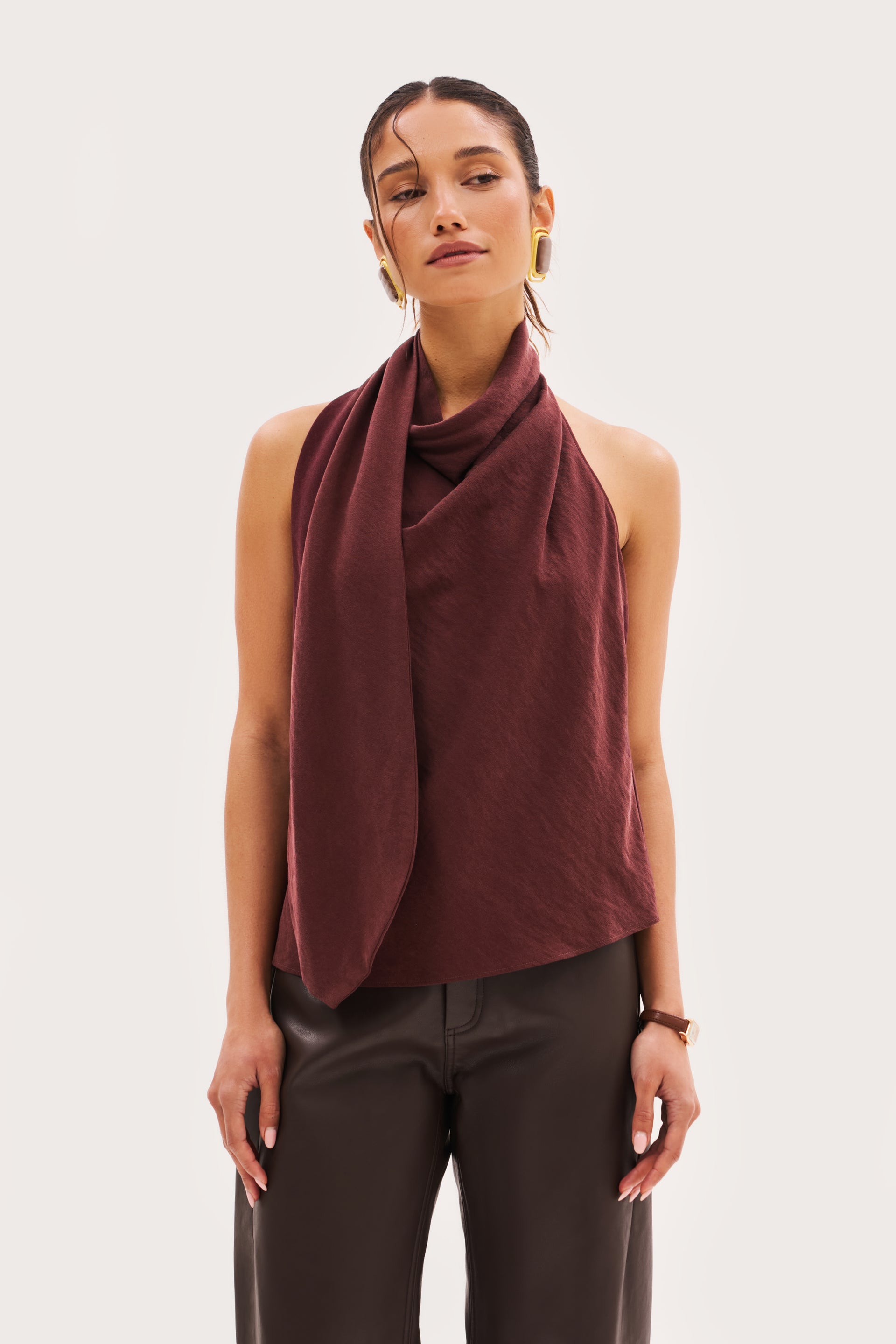 Escape Scarf Top - Washed Burgundy - Uk 4