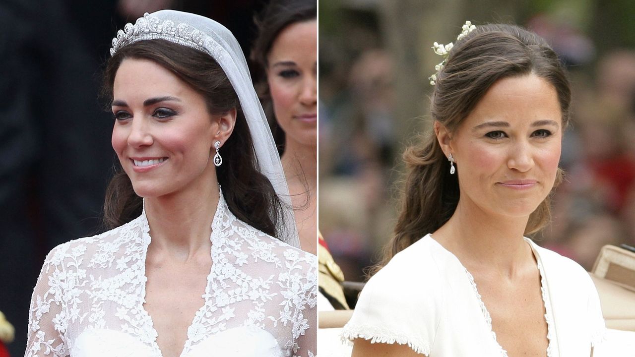 Composite of Kate and Pippa on the Prince and Princess of Wales&#039;s wedding day in 2011