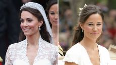 Composite of Kate and Pippa on the Prince and Princess of Wales's wedding day in 2011