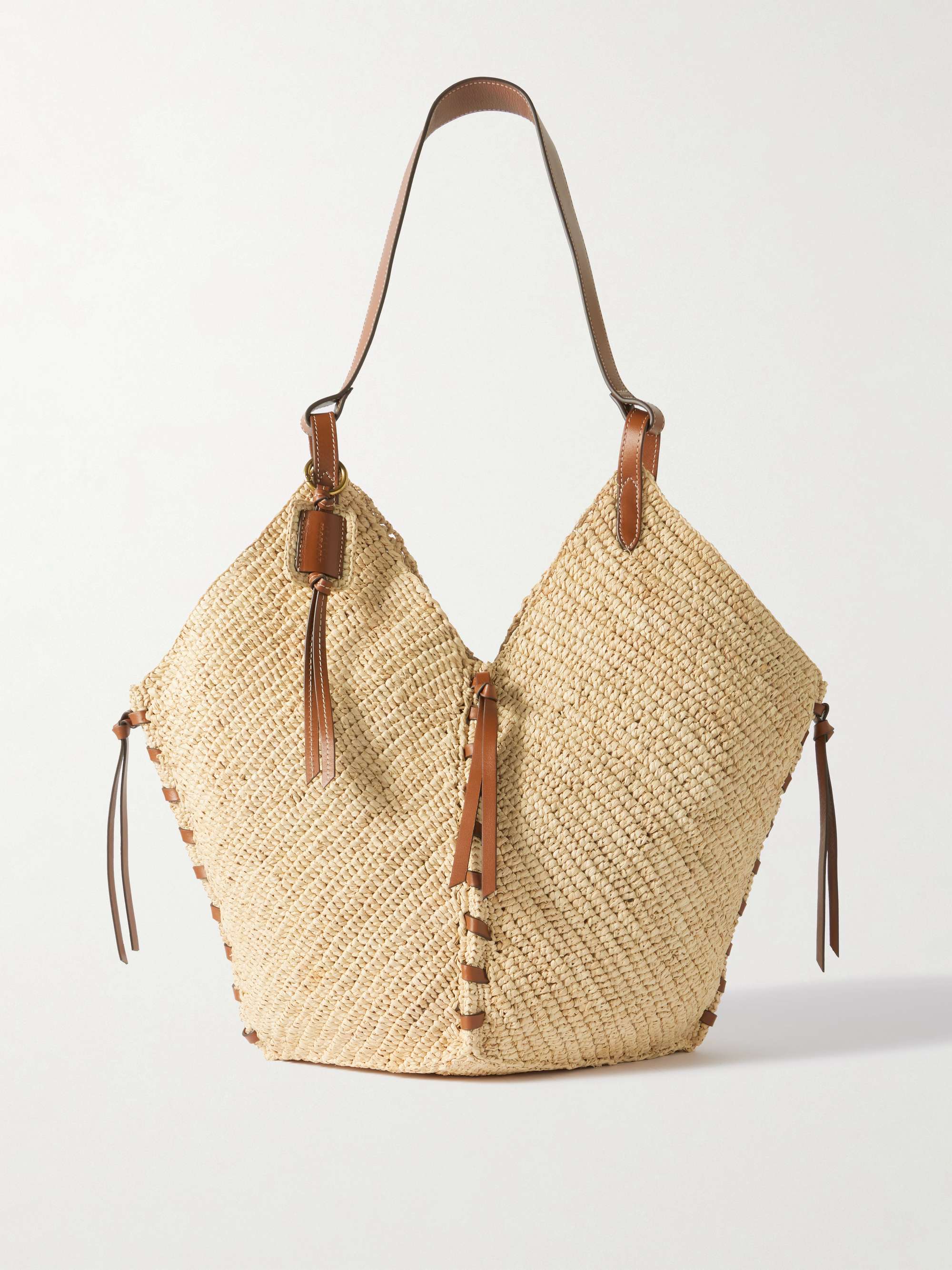 25p Tampa Leather-Trimmed Raffia Bucket Bag