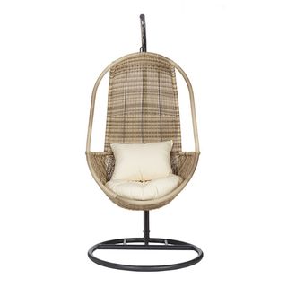 A rattan-effect hanging egg chair