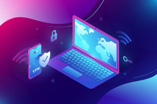 3D illustration of VPN security software for computers and smartphones