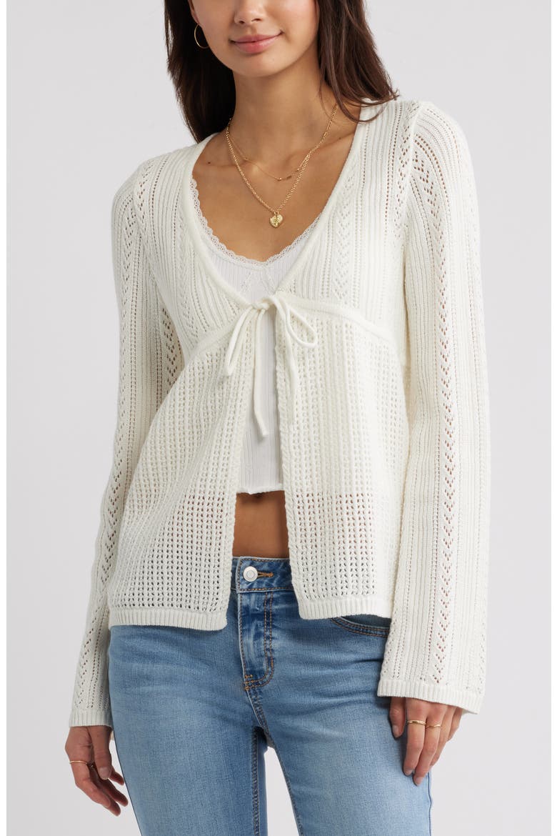 Openstitch Tie Front Cotton Blend Cardigan