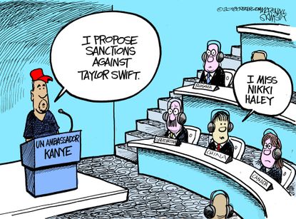 Political cartoon U.S. Nikki Haley UN ambassador Kanye West Taylor Swift