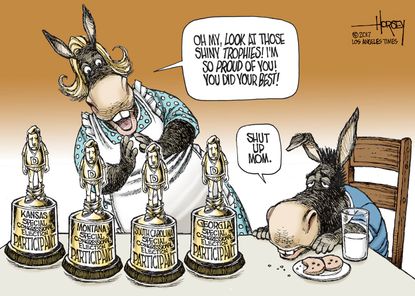 Political cartoon U.S. Democrats Georgia election loss participation trophy