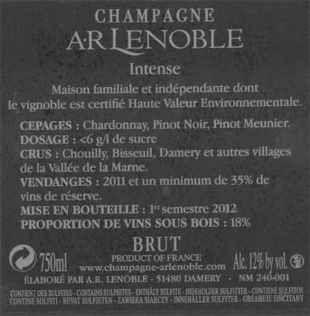 The new Champagne Lenoble back label