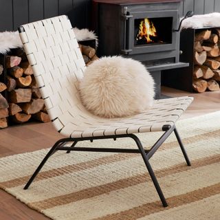 Scandi style chair with metal frame and fabric basketweave seat