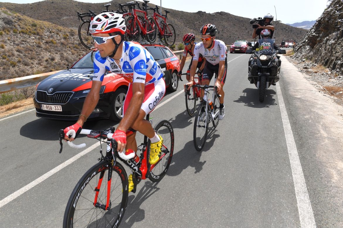 Luis Angel Mate (Cofidis), Jorge Cubero (Burgos-BH) and Richie Porte (BMC) in the breakaway