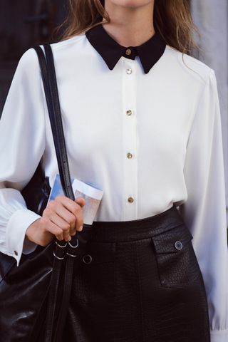 Contrast Collar Crepe Shirt