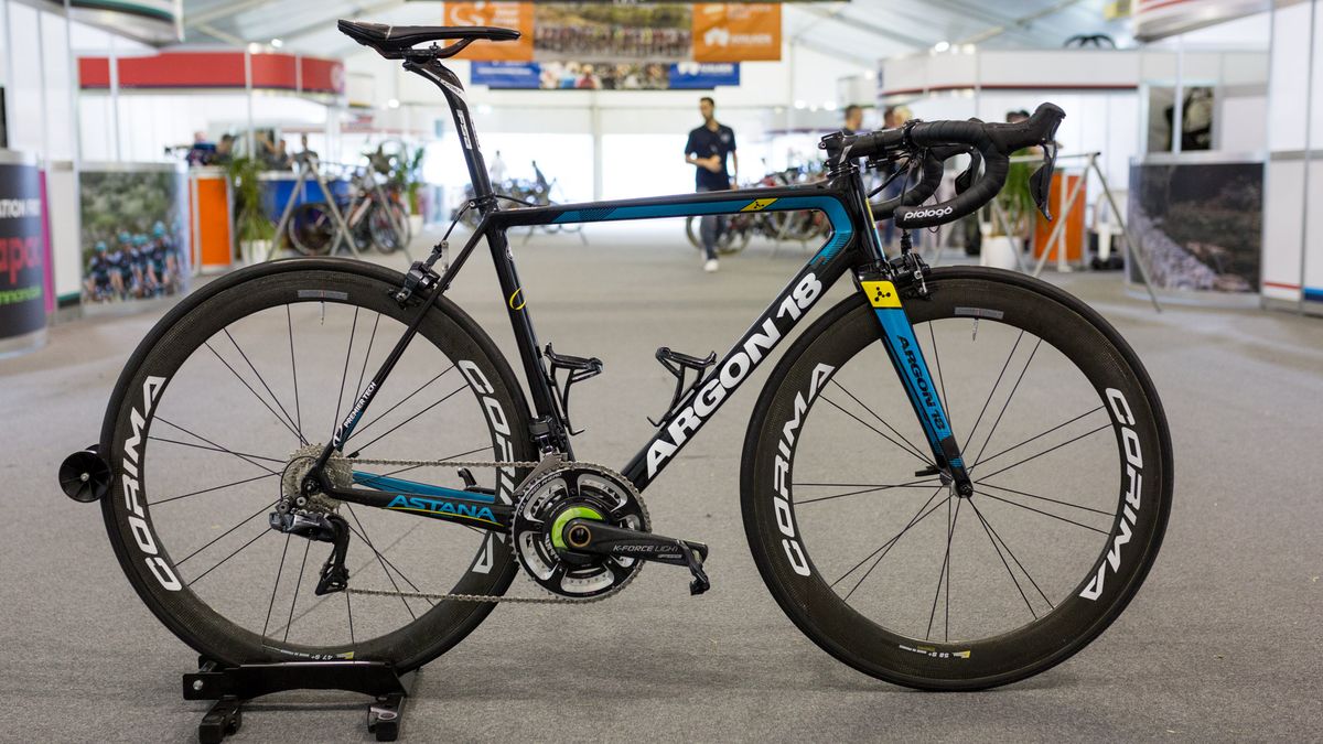 Astana's Argon18 Gallium Pro with Shimano Dura-Ace R9150, FSA cranks and Corima 55 S+ wheels