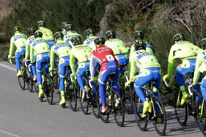A rear view of the Tinkoff-Saxo riders