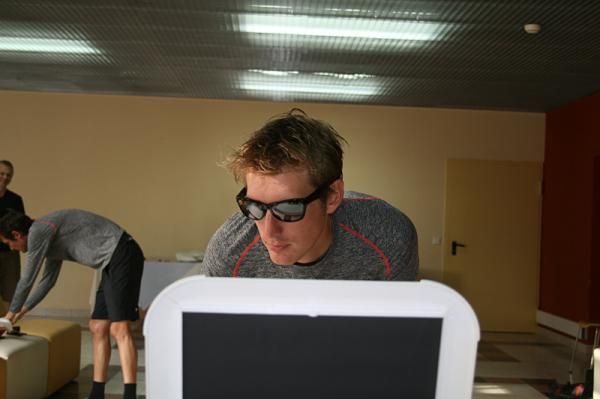 Andy Schleck tries on some new eyewear courtesy of Oakley.