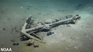 This image of an anchor was taken from the 1836 shipwreck site of the whaler Industry in the Gulf of Mexico by the NOAA ROV deployed from NOAA Ship Okeanos Explorer, on Feb. 25, 2022.