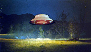 a flying saucer lands in a field