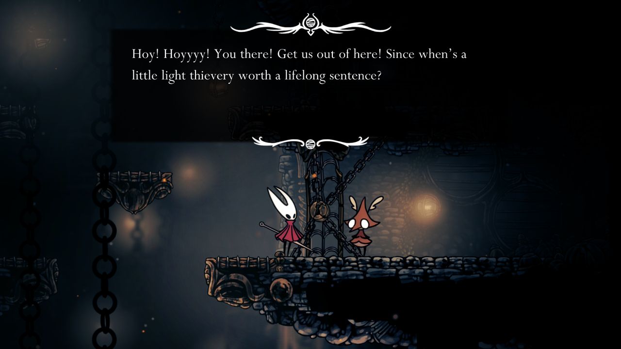 A jailed thief in Hollow Knight: Silksong requests Hornet open the gate