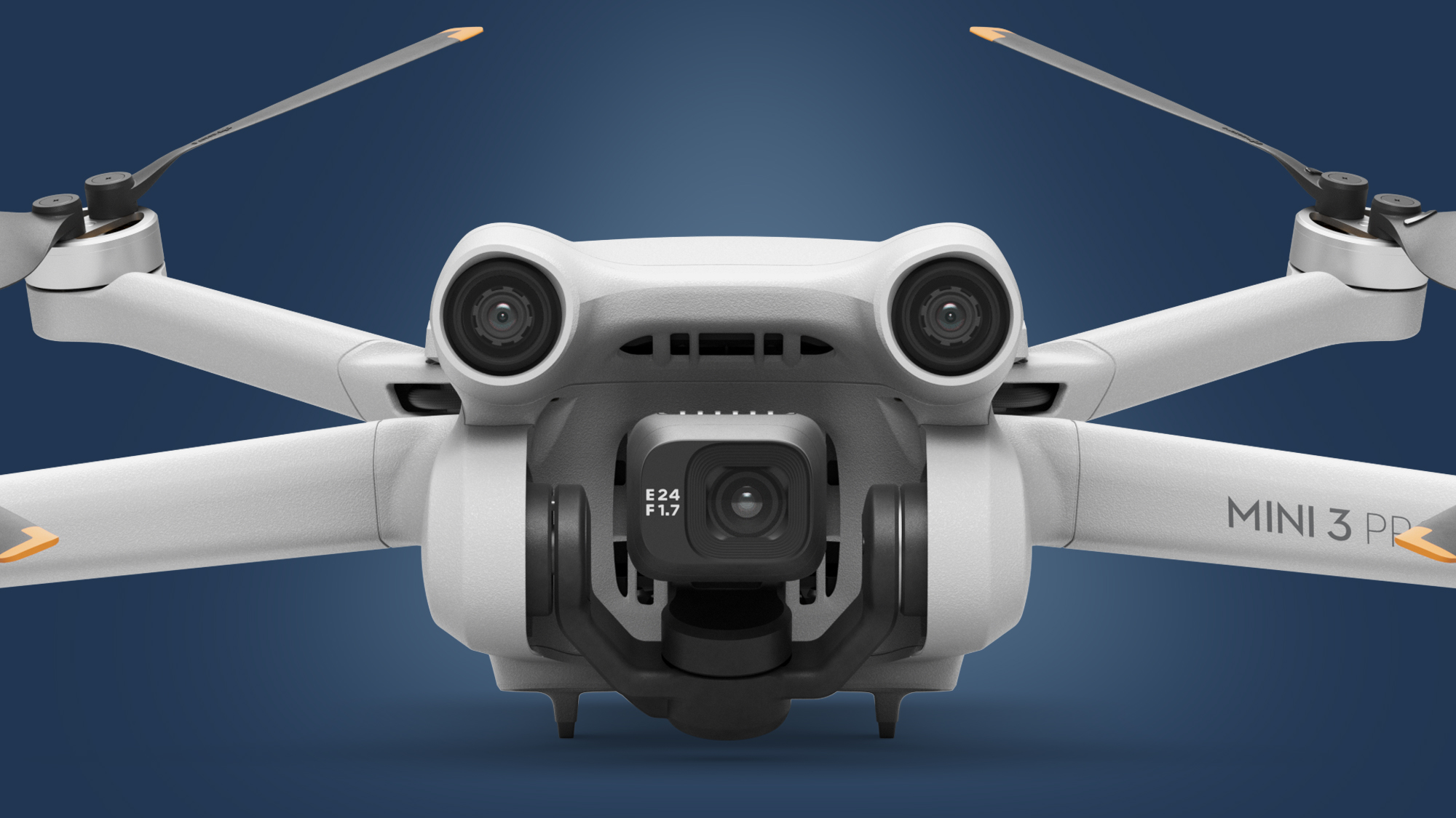 The DJI Mini 3 Pro drone on a blue background