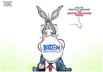 Political Cartoon U.S. democrats Bernie virus coronavirus