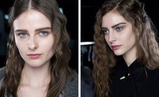 Contrasting Giorgio Armani's sharp tailoring, hair stylist Roberta Bellazzi used a three-barrel waver to create beautifully bohemian, loosely crimped waves