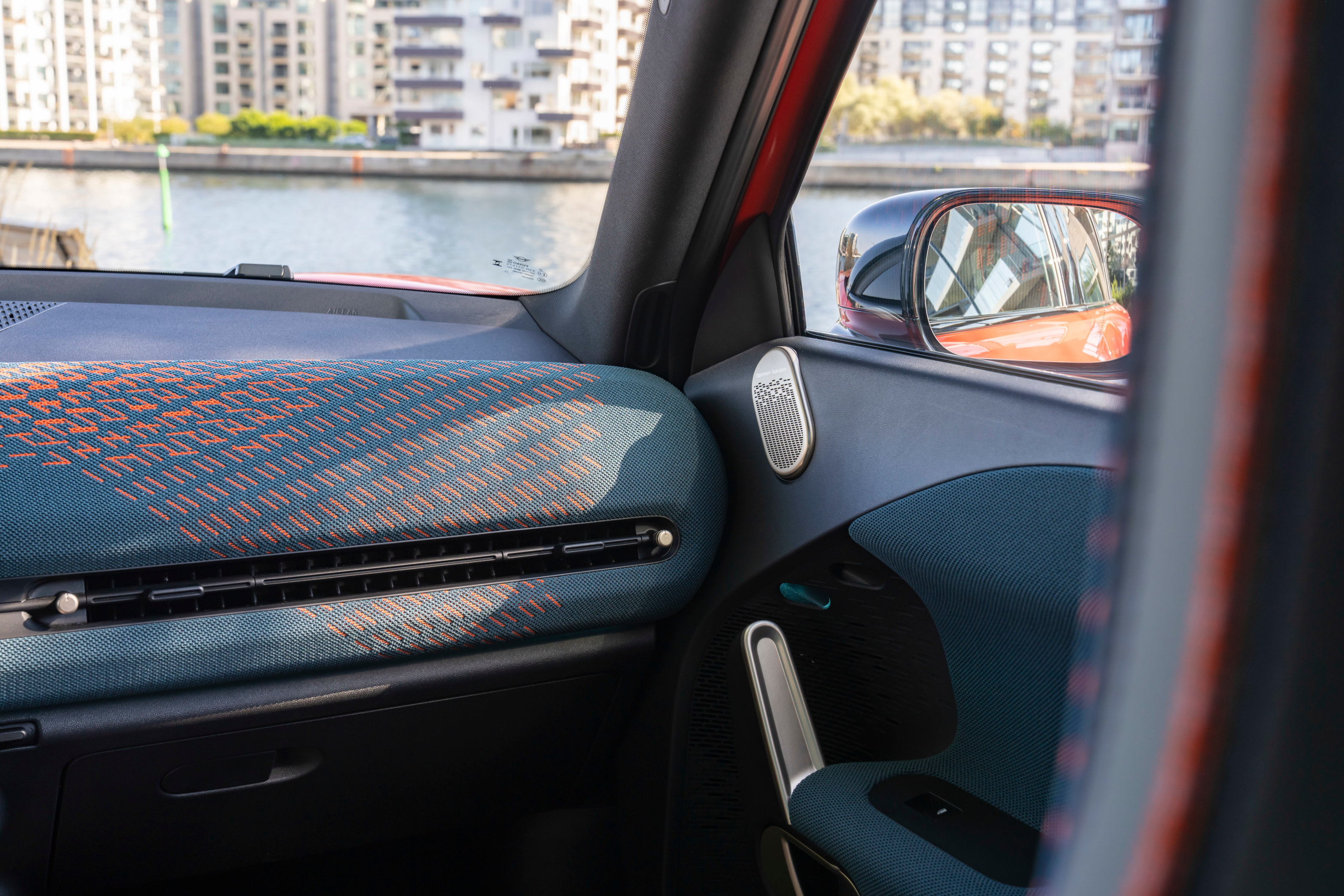 Mini Aceman EV interior details, showing the textured dash