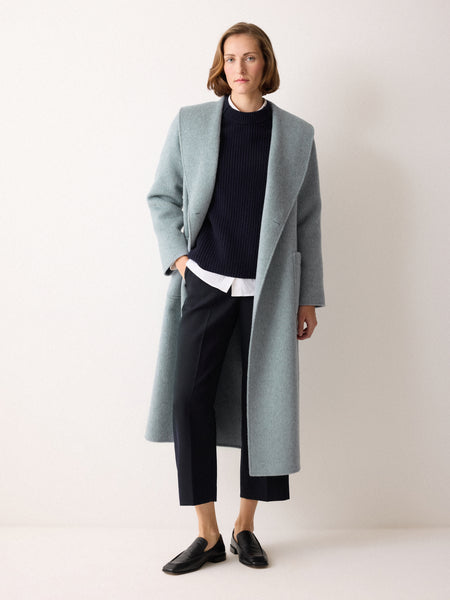 Double Faced Shawl Midi Coat | Blue