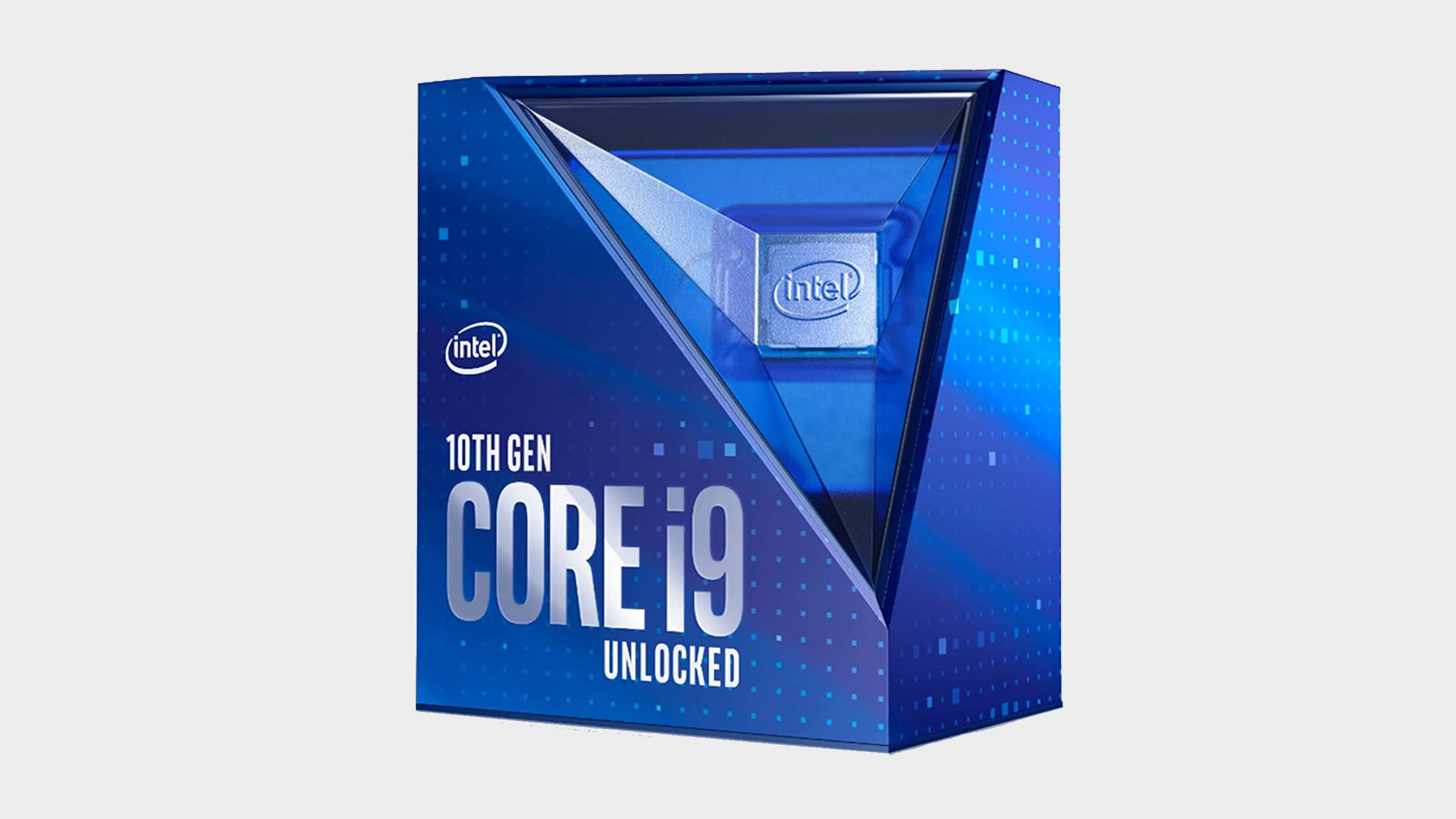 Intel Core i9 10900K processor in box on grey