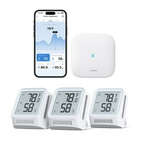 X-Sense Wi-Fi Hygrometer Indoor Humidity, Smart Hygrometer Thermometer With Remote Monitoring &amp;amp; App Control, Wi-Fi Temperature Sensor for Room Temperature Monitoring, Humidor, Greenhouse