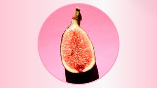 A picture of a fig against a pink background