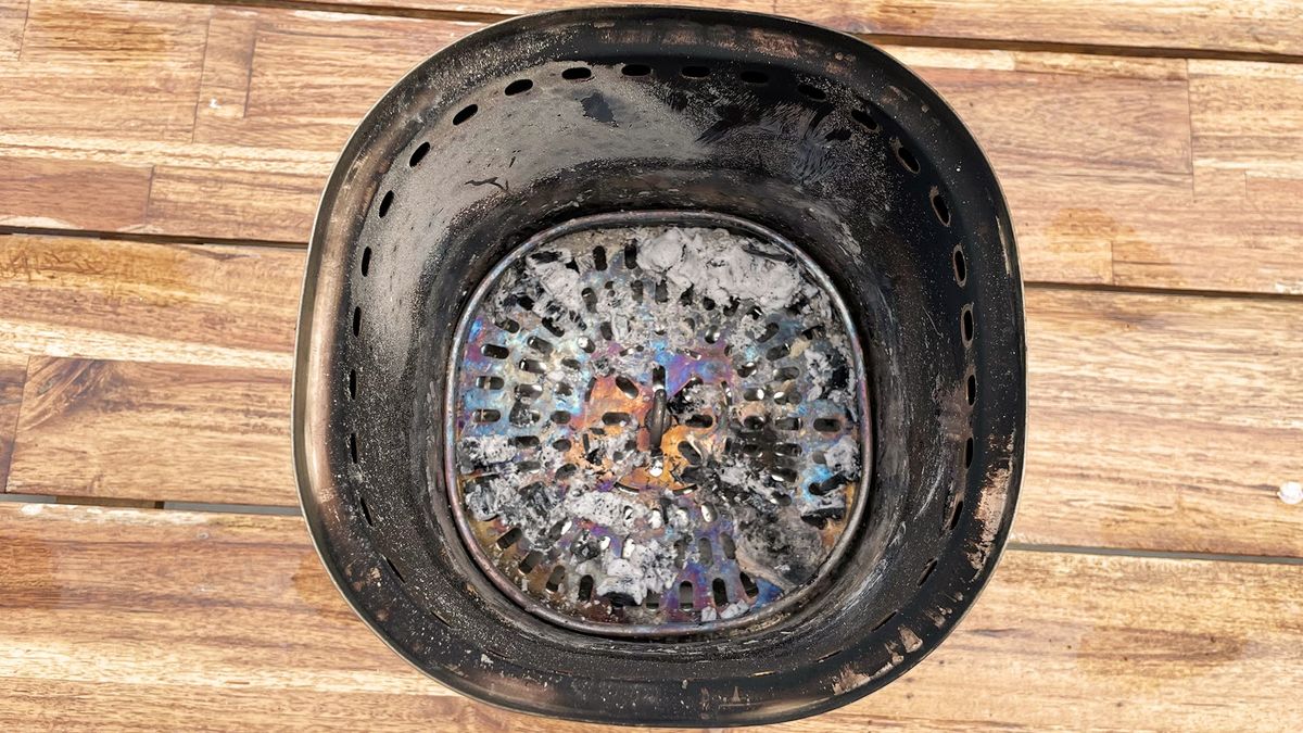 East Oak Mini Tabletop Fire Pit being tested in writer's home
